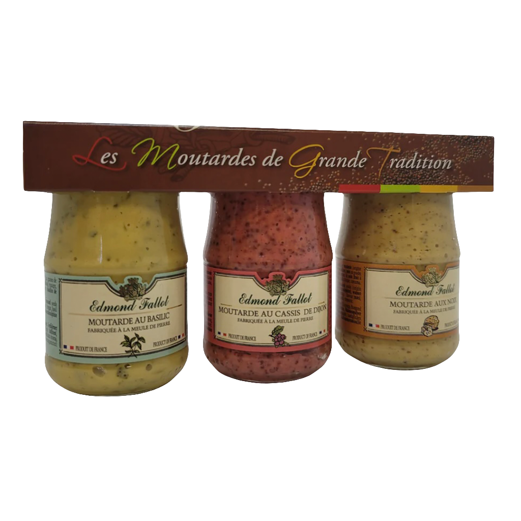 Edmond fallot- Lots de 03 moutarde de dijon (3×100ml) (provencale, traditionnelle, au pain d'épices)