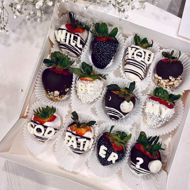 Edible wording chocolate-covered strawberries